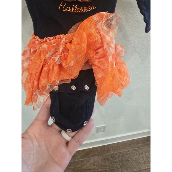 Baby Girls My 1st Halloween Black Long-Sleeve Bodysuit With Glitter Pumpkin & Or - Picture 2 of 4